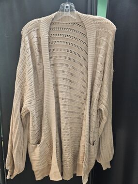 Beige Open-Front Knit Cardigan Sweater
